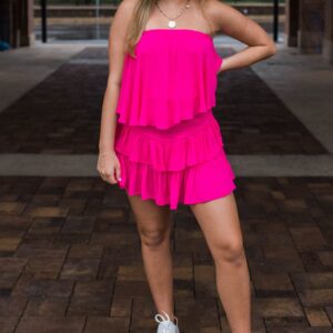 Ruffle Strapless Mini Dress – Hot Pink