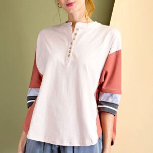 Colorblock Oversized Henley Top