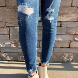 Kan Can Mid Rise Distressed Ankle Skinny Jeans