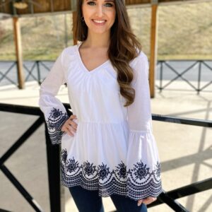 Myra Eyelet Embroidered Bell Sleeve Top – S-XL