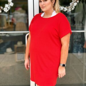 Plus – Red Ribbed Dress