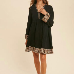 Embroidered Bell Sleeve Gauze Dress