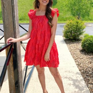 Red Floral Textured Dress