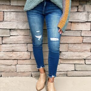 Kan Can Mid Rise Distressed Ankle Skinny Jeans