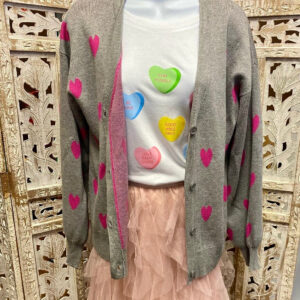 Gray & Pink Heart Cardigan – M