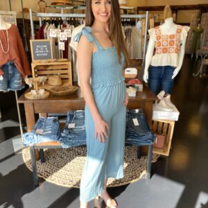 Dusty Blue Smocked Jumpsuit