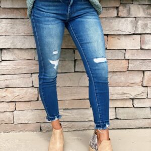 Kan Can Mid Rise Distressed Ankle Skinny Jeans