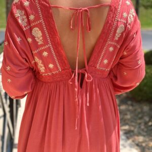 Boho Embroidered Mini Dress – Rust