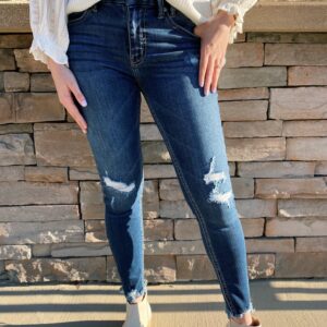 Kan Can Mid Rise Distressed Ankle Skinny Jeans