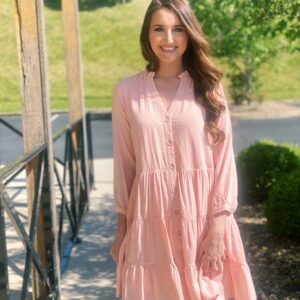 Pink Button Down Tiered Dress