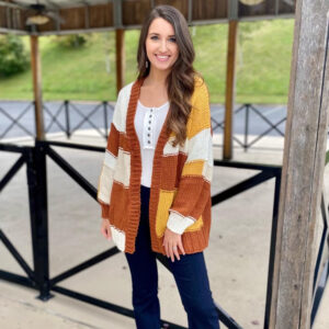 POL Rust Colorblock Sweater Cardigan