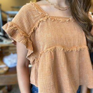 Mineral Wash Rust Gauze Peplum Top