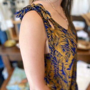 Navy & Gold Palm Leaf Flowy Tank