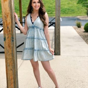 Acid Wash Denim Tiered Dress