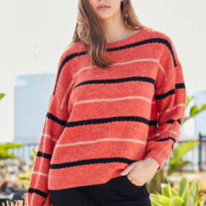 Striped Balloon Sleeve Sweater