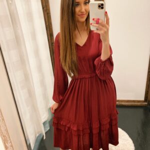 Ruffle Midi Dress – Burgundy