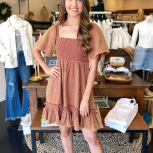 Dusty Rusty Mineral Wash Smocked Dress