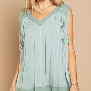 POL Pale Aqua Fringe Top