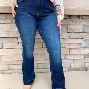 Plus – Kan Can High Rise Dark Wash Flare Jeans